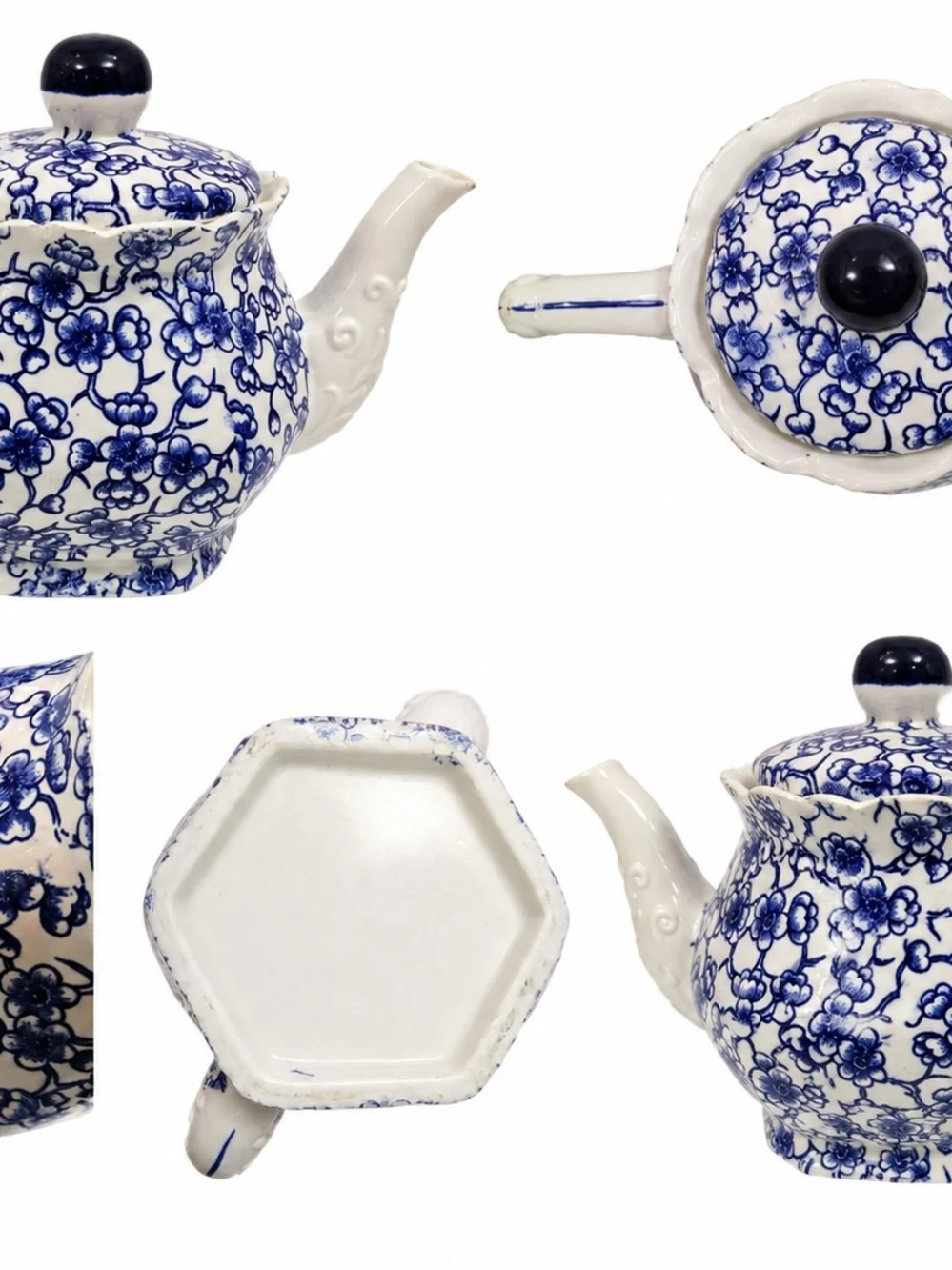 Blue & White Floral Porcelain Teapot